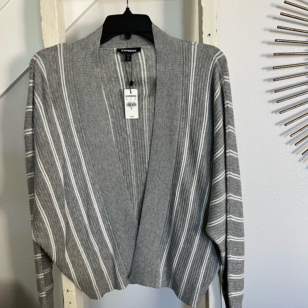 Express gray w/ white stripes cardigan